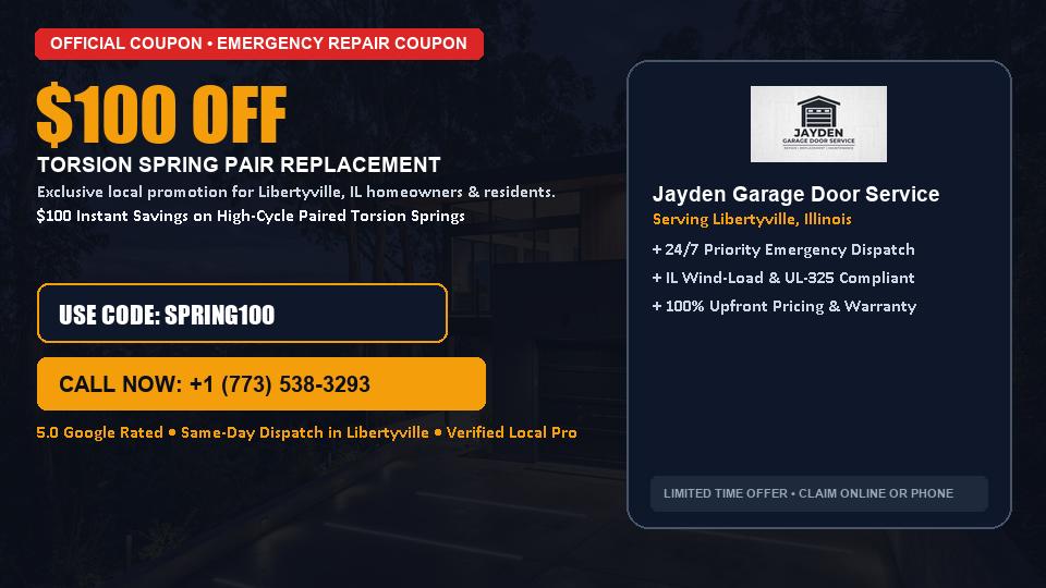 Jayden Garage Door Service $100 OFF Dual Torsion Spring Replacement in Libertyville, IL