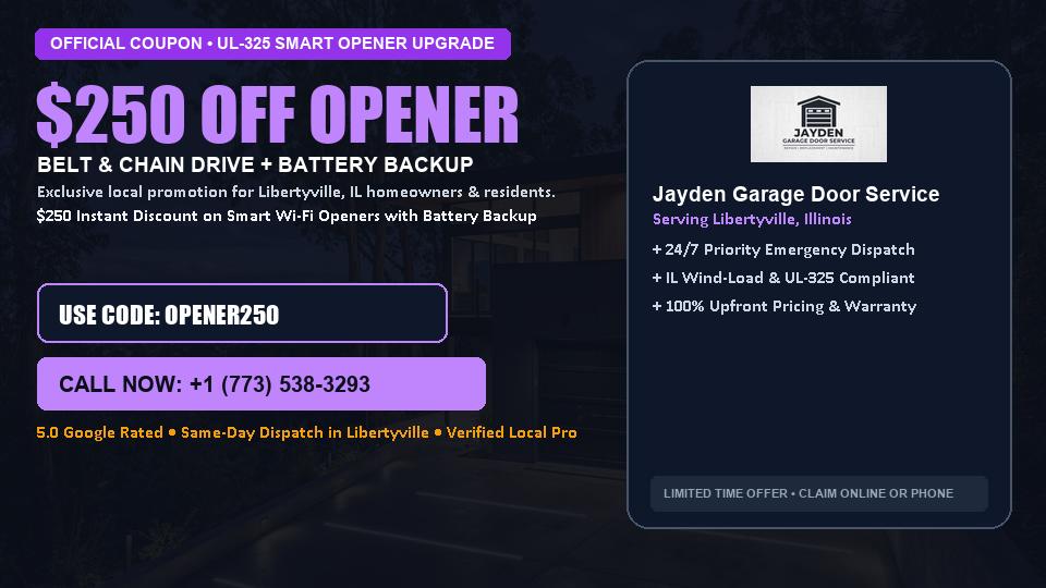 Jayden Garage Door Service $250 OFF Premium LiftMaster Opener Installation in Libertyville, IL