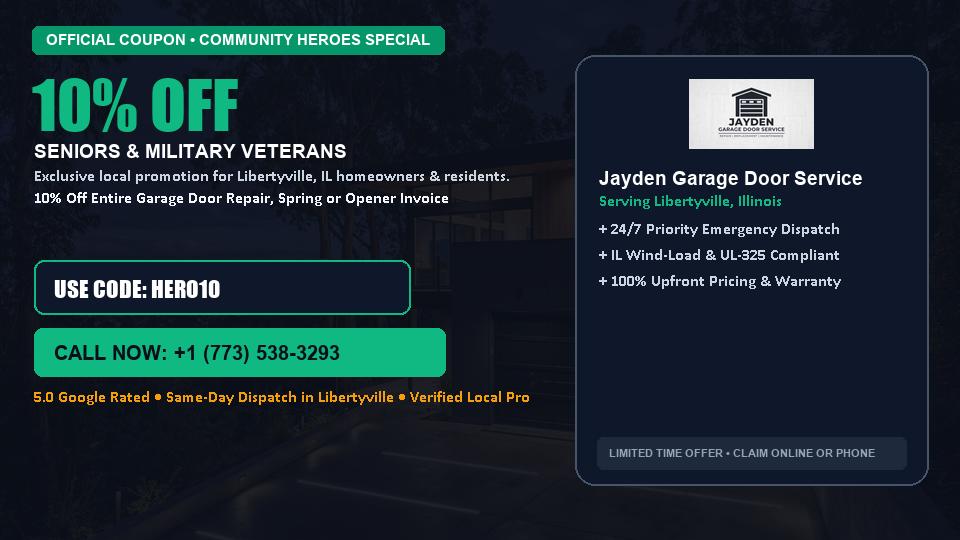 Jayden Garage Door Service 10% OFF Seniors & Military Veterans in Libertyville, IL